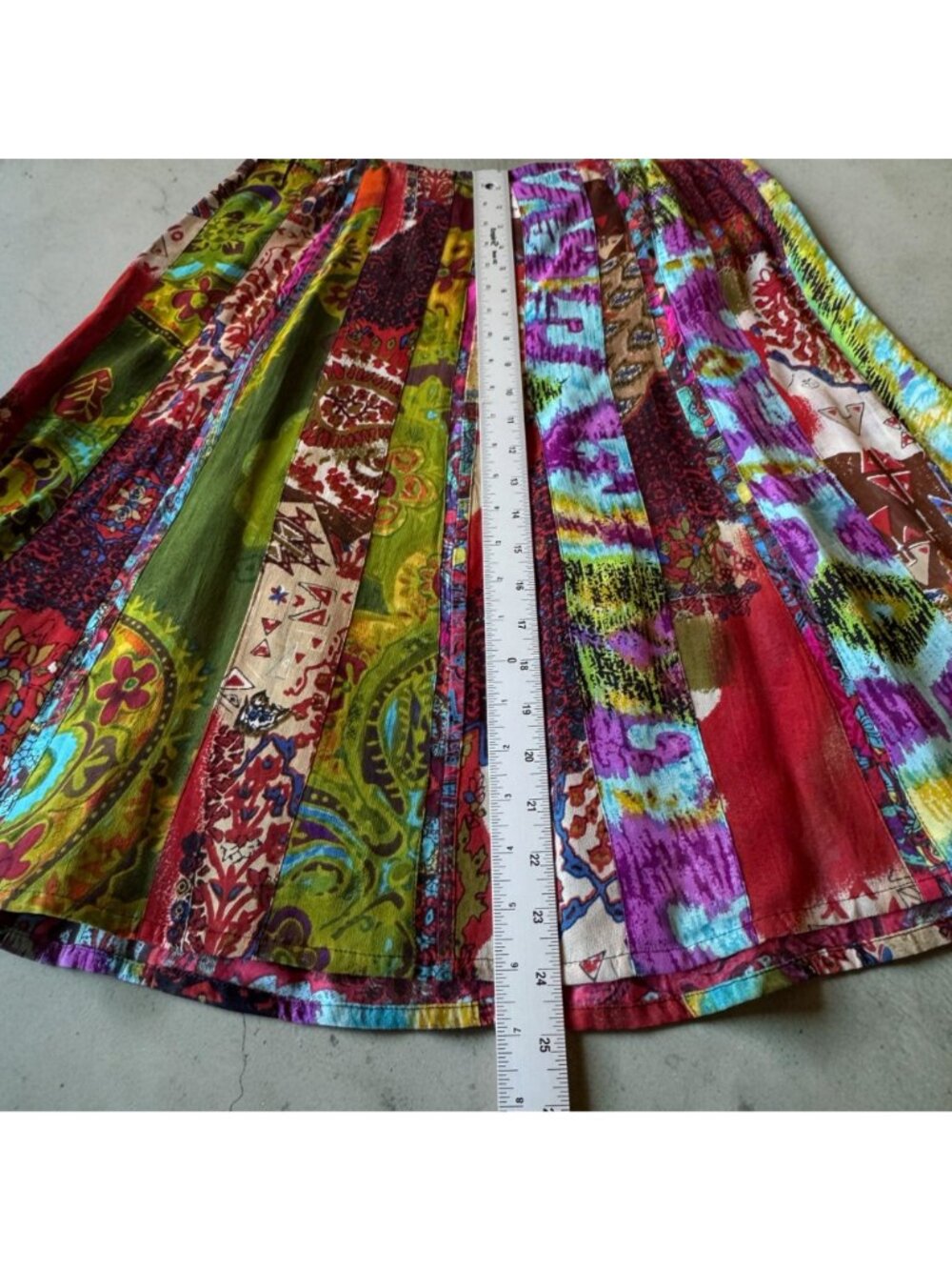 Chicos Boho A-Line Skirt Colorful Patchwork Rayon Side Zip Size 1 Made In India - Picture 10 of 11